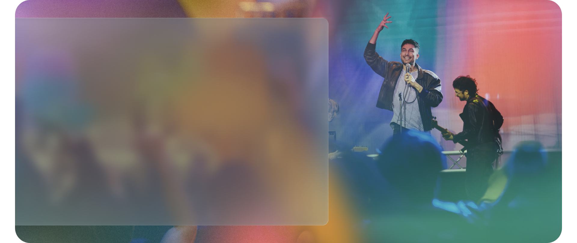 Digital account sign-up experience with a colorful live event background